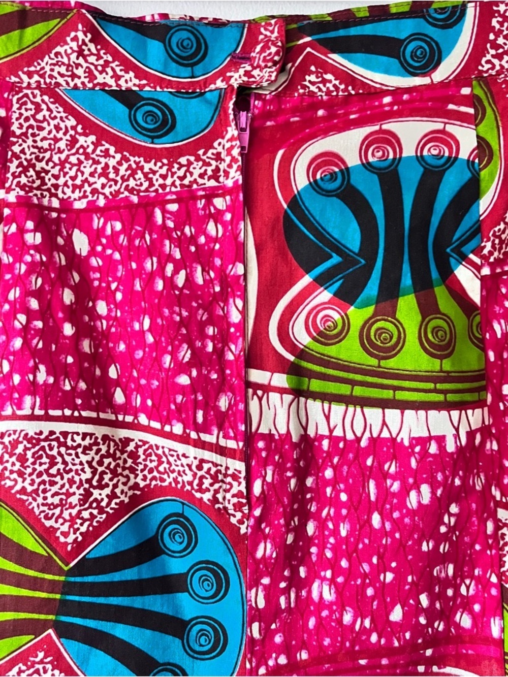 Handmade Bold African Ankara Fuchsia Print Cotton Pencil Trumpet Midi Skirt L/XL - Picture 5 of 6